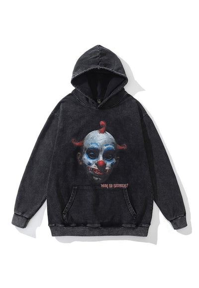 Creepy clown hoodie grunge pullover Gothic top in acid grey