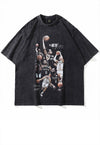 Basketball print t-shirt punk tee retro sports top acid grey