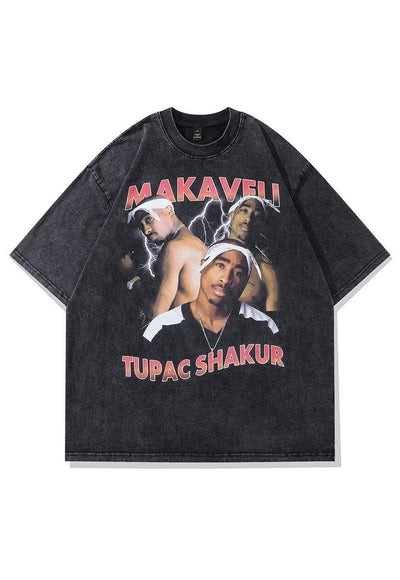 Dead rapper t-shirt grunge tee retro hip-hop top in grey