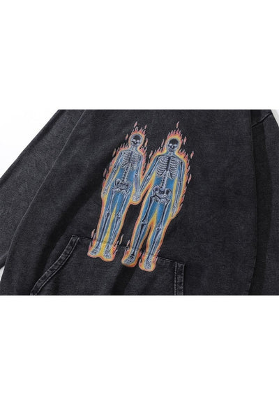 Raver hoodie grunge pullover thermal print top in acid grey