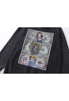 Dollar print hoodie money pullover grunge cartoon top grey