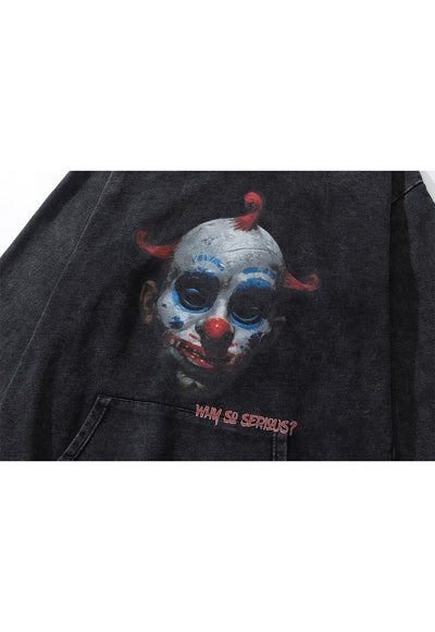 Creepy clown hoodie grunge pullover Gothic top in acid grey