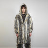 Lynx fur coat bobcat pattern longline trench Nordic rocker overcoat leopard bomber festival jacket customizable animal print peacoat cream