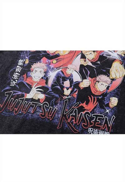 Jujutsu Kaisent t-shirt anime tee retro Japanese top in grey