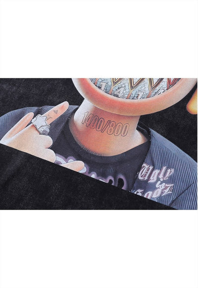 Trippie t-shirt rapper print tee hip-hop top in vintage grey