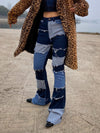 retro hippie high waist stitched denim raw edge finish slightly flared Girl jeans