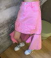 pink washing heavy design high waist a-line skirt