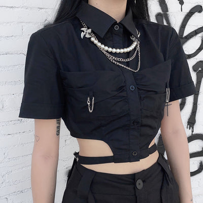 summerpolo collar short-sleeved shirt in black