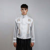 Transparent jacket see-through bomber striped sheer blazer Japanese style catwalk coat party jumper festival Gothic stand collar top white