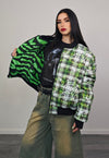 Spider print varsity jacket green checked reversible bomber