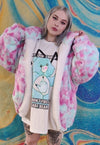 Reversible fleece bomber handmade tie-dye sports jacket pink