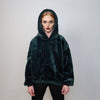 Hooded fleece jacket utility fluffy pullover faux fur punk hoodie side zippers lined Gothic jumper raver top in emerald green