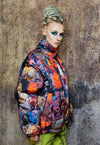 Psychedelic bomber jacket detachable raver puffer in rainbow