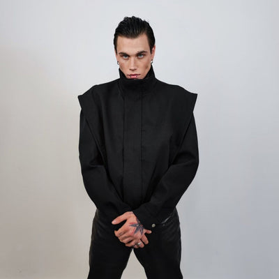 Cyber punk denim jacket futuristic jean bomber shoulder padded kimono jacket rocker coat grunge varsity going out coat 80s utility in black