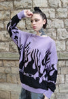 Flame sweater fire jumper in purple grunge burning top