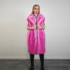 Pink fur coat neon long trench fluorescent psychedelic overcoat heavy rave bomber festival geometric jacket custom going out bright peacoat