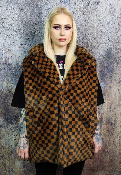 Chequerboard fleece jacket reversible handmade check coat