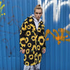 Floral fleece coat sunflower trench daisy pattern overcoat yellow rave bomber festival party jacket custom peacoat in yellow black