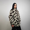 Fleece track jacket cow bomber detachable hood animal print tracksuit brown festival coat furry overcoat spot pattern pullover Dalmatian top