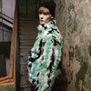 Tiger print faux fur jacket tie-dye fluffy bomber festival varsity raised neck fleece coat high fashion zebra stripe coat in green white