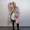 Marshmallow faux fur long coat unicorn trench raver bomber fluffy tie-dye fleece rainbow festival jacket burning man going out coat in pink