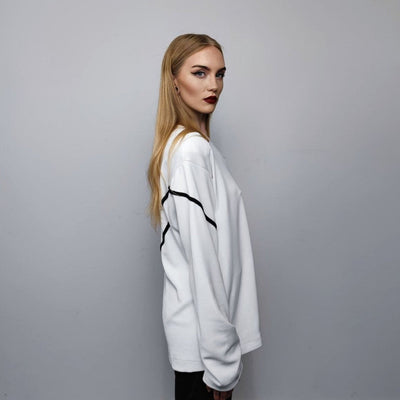 Utility sweatshirt big gorpcore top thin long sleeve contrast jumper asymmetric finish Gothic sweater punk pullover in white