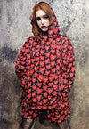 Heart print hoodie handmade love emoji pullover in red