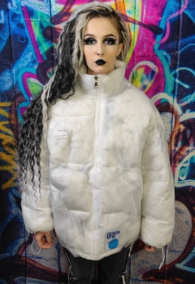 Transparent bomber see through cotton padded jacket in white