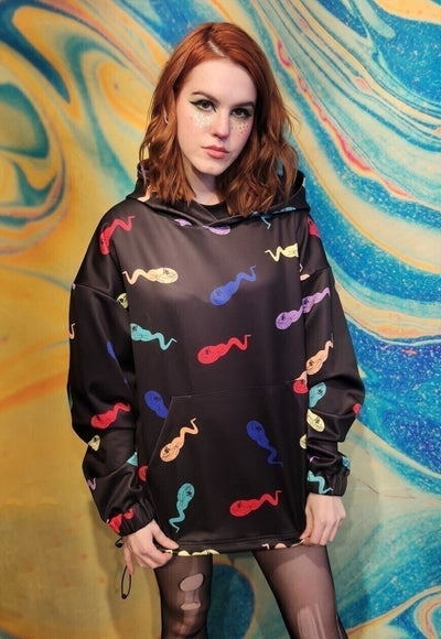 Cat cartoon hoodie handmade rainbow emoji pullover in black