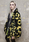 Sunflower fleece jacket handmade daisy floral faux fur coat