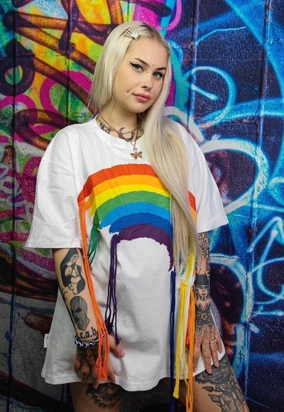 Rainbow t-shirt pride top reworked thread gay tee in white