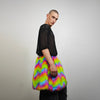 Rainbow faux fur skirt crop striped shorts festival zigzag skater skirt furry set carnival costume party pants psycho wide rave gown pink