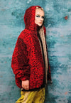 Leopard fleece hooded jacket handmade fluffy animal coat red