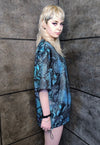 Snake print t-shirt handmade python tee punk top in blue