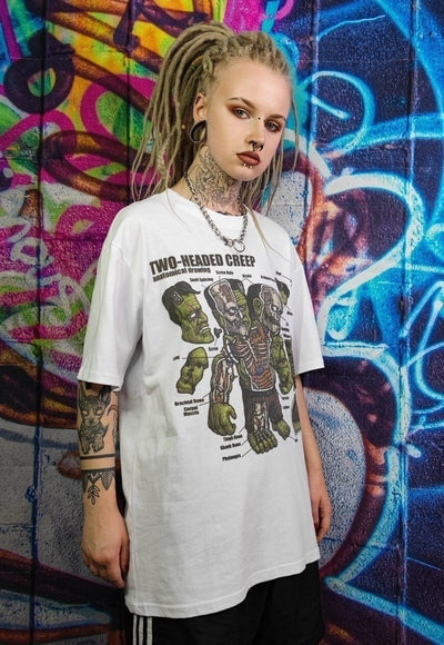 Zombie print t-shirt horror cartoon tee Frankenstein top