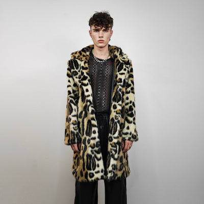Brown leopard coat faux fur animal print trench spot pattern overcoat going out bomber detachable rock festival jacket cheetah peacoat