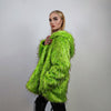 Hooded shaggy faux fur jacket neon bomber bright raver coat fluffy winter fleece luminous festival overcoat burning man fuzzy trench green