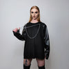 Faux leather sleeves sweatshirt chain attachment jumper Gothic pullover punk sweater utility top Yamamoto style tee going out top in black