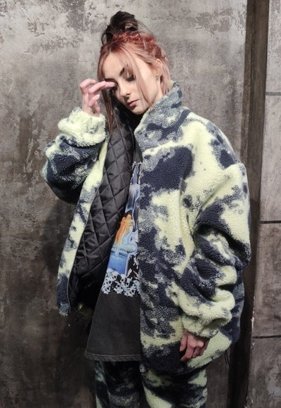 Gradient fleece Bomber handmade tie-dye camo jacket green