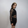 Transparent sequin top gold embellished mesh sweatshirt sheer blouse grunge catwalk jumper party see-through top festival glitter tee black