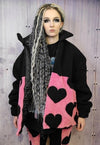 Heart fleece handmade love emoji bomber jacket in pink black