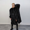 Long faux fur coat handmade fluffy luxury bomber premium fleece jacket detachable sleeve trench in black