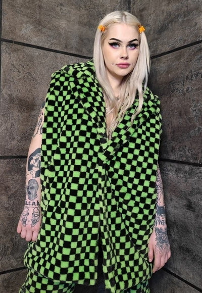 SKA check fleece coat handmade 2in1 Vans trench jacket green