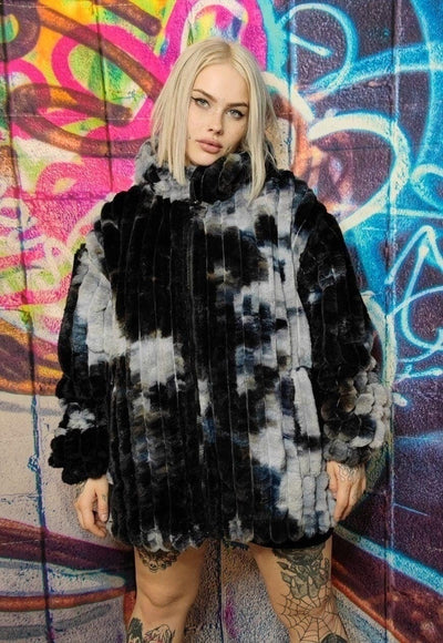 Tie-dye fleece jacket reversible faux fur gradient jacket