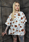 Teddy bear t-shirt handmade animal print rave top in cream