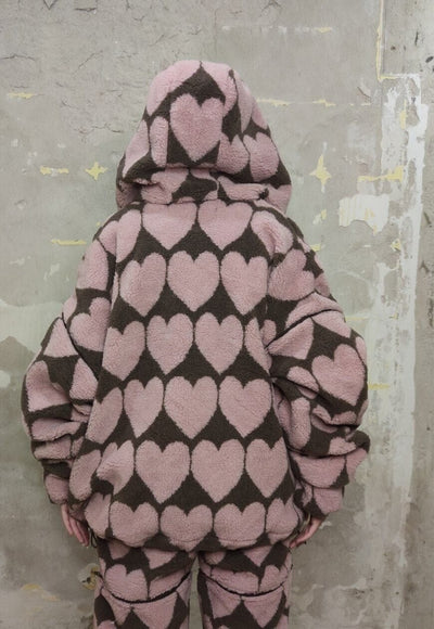 Heart fleece jacket handmade detachable love bomber in pink