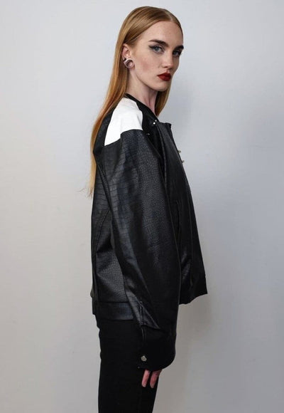 Motorsport jacket faux leather racing bomber snake skin coat