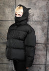 Devil horn bomber jacket Skeleton patch hood puffer black