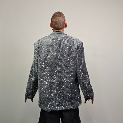 Silver sequin blazer glitter embellished bomber metallic tuxedo going out jacket iridescent party bomber luminous fancy frock eras varsity