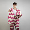 Heart fleece coat longline fluffy trench love pattern overcoat romantic bomber festival jacket Burning man customizable peacoat pink cream